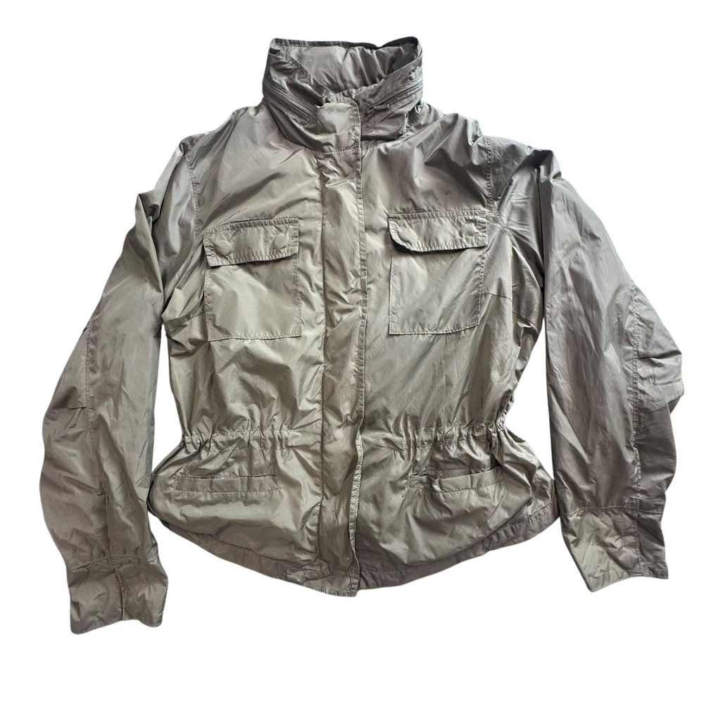 GAP Jacket Womens Large Olive Green Anorak Utility Hooded Waffle Lined Pockets